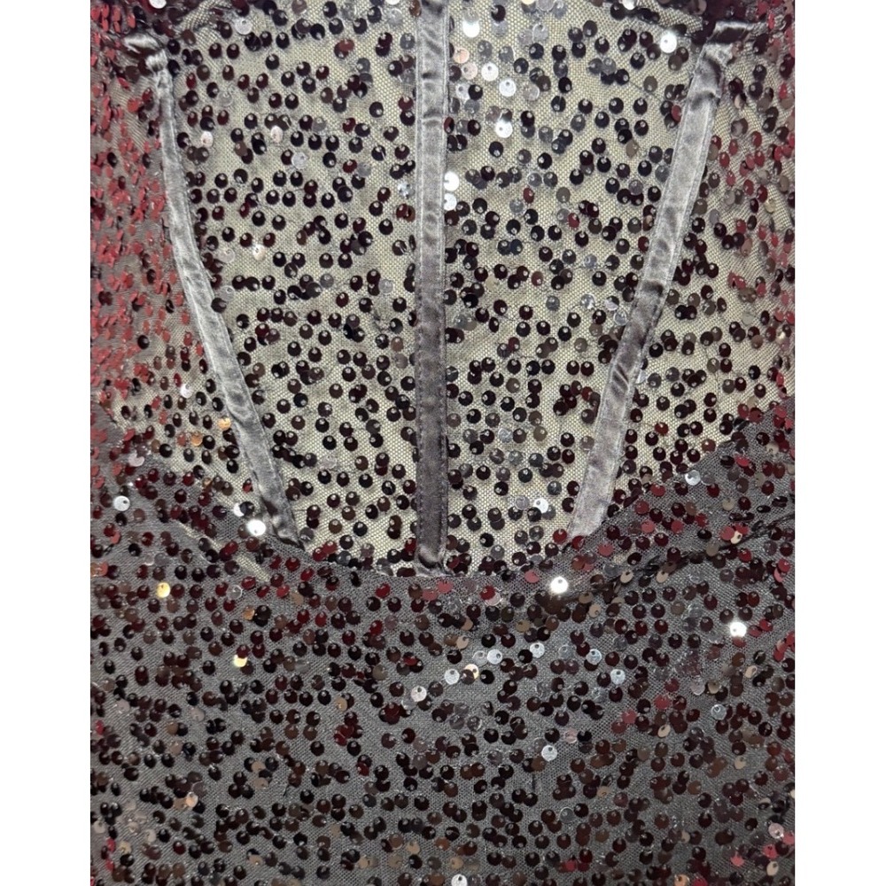 SHEIN Women Size Large Black Sequin Corset Mini Dress Sheer Mesh Side Sash Party - Picture 6 of 10